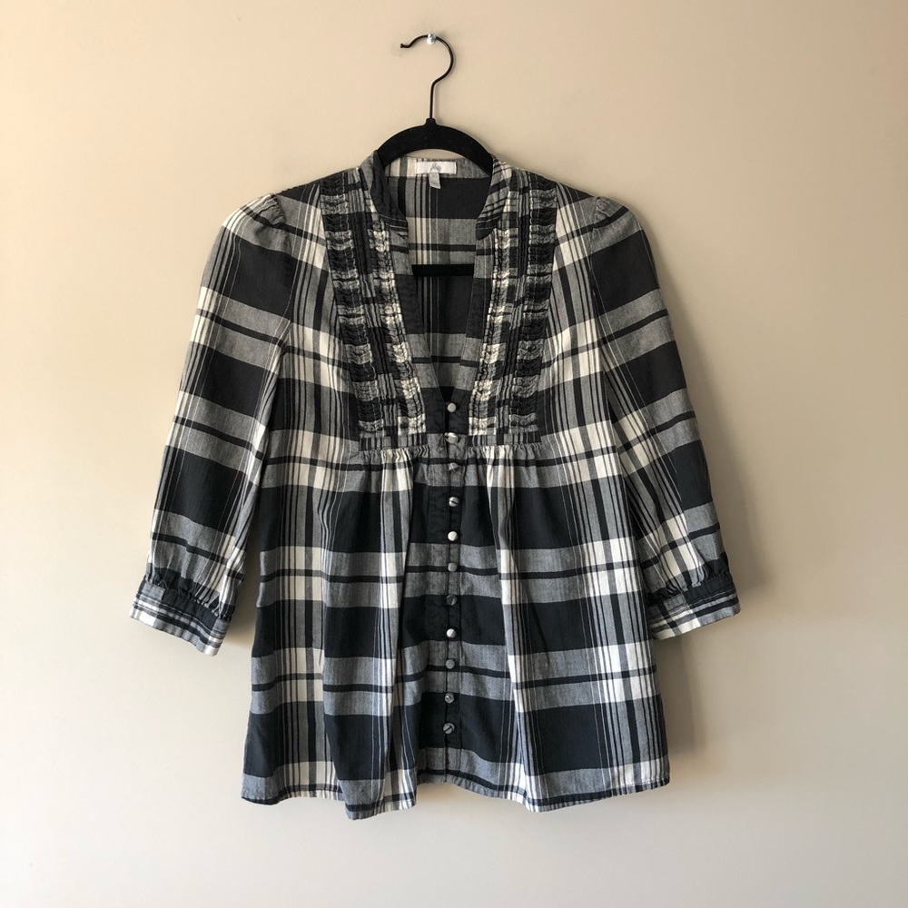 Joie grey plaid v neck top